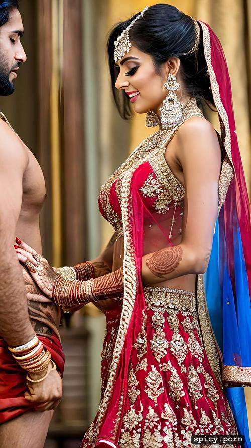 capture the standing beautiful indian bride with a man dick in there hand real human photo