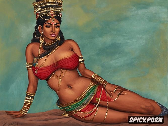 indian divine woman, medium tits, brown skin, curvy body, ancient expensive cloths