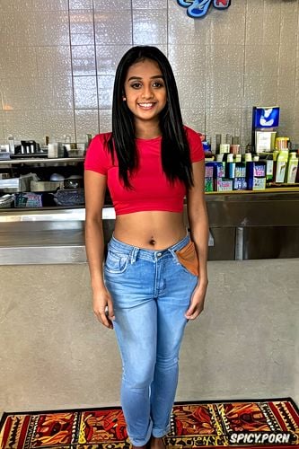 age twenty two, a young typical dusky dark skinned petite south indian waitress in america