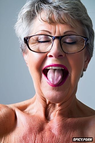 face of beautiful white granny, hairy pussy, broad hips, glasses