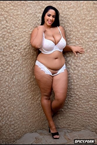 gorgeous nude light skinned egyptian model, half view, chubby thick thighs