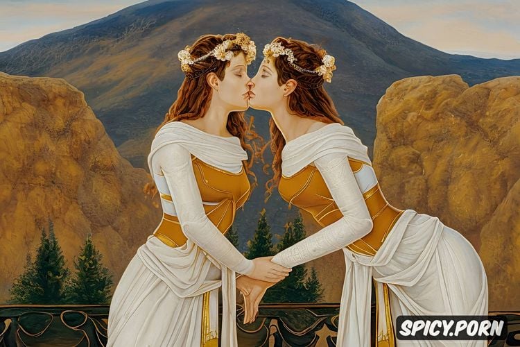 ancient greece, lesbian couple kissing