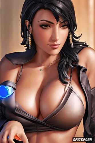 high resolution, ultra detailed, ultra realistic, pharah overwatch beautiful face young black bathrobe masterpiece