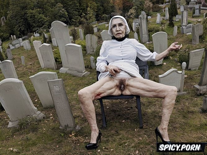 very old granny, zombie, ninety, cemetery, vaginal gape, very thin