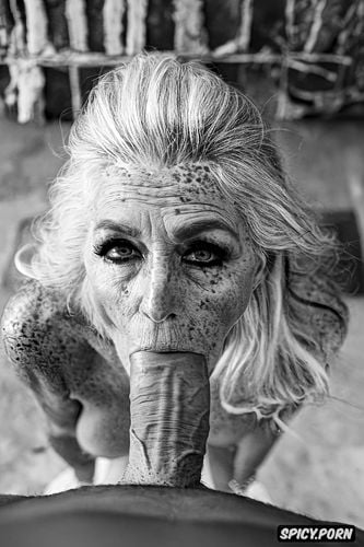 elderly, looking into camera, naked, gilf, freckles, minimalistic