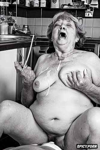 old zombie grannies, in the kitchen, pov, tremendous splash of sperm in the mouth