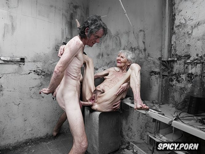 indoors, point of view, gaunt, zombie, super old granny, naked