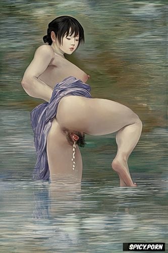 looking over her shoulder, foot, davinci painting, unveiling vagina