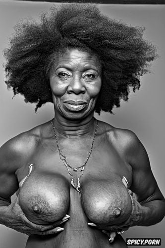 ebony granny, naked, centered, intricate, big saggy tits, portrait