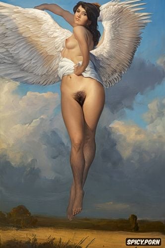 flat chest, henri gervex, angel flying in the sky, feathers