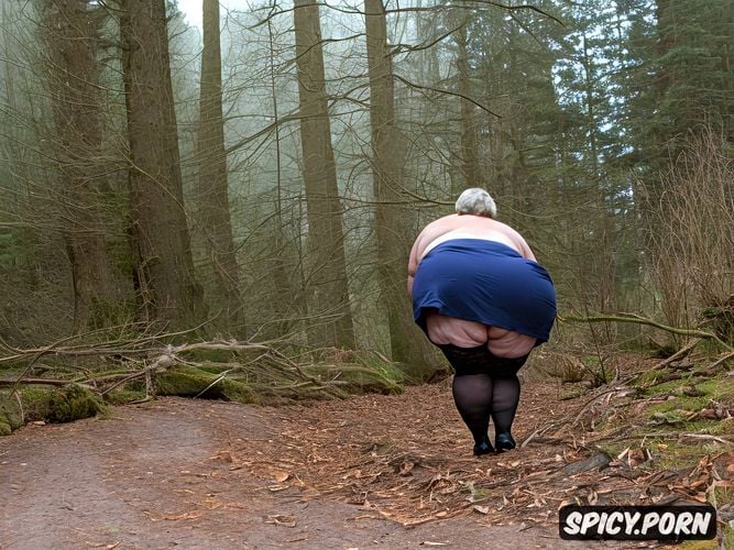 arched ass, in a forest, huge upturned ass, face turned sideways