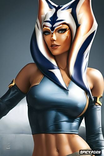 ahsoka tano star wars tight outfit beautiful face no makeup smirk