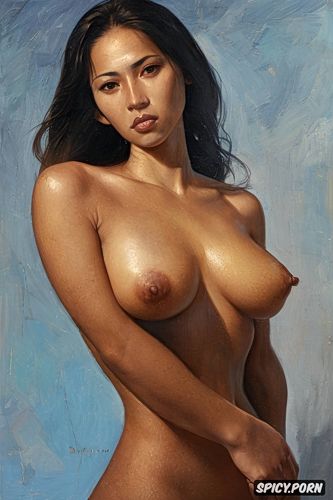 small waist, small breasts, small head, kyrgyzstan woman, very wide boney hips