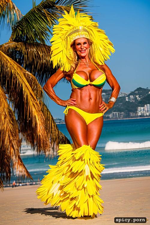 67 yo beautiful performing white rio carnival dancer at copacabana beach