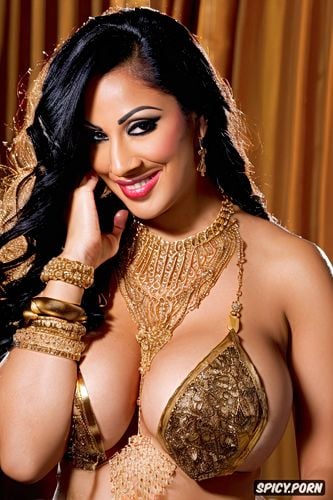front view, full view, gorgeous indian burlesque dancer, large natural breasts