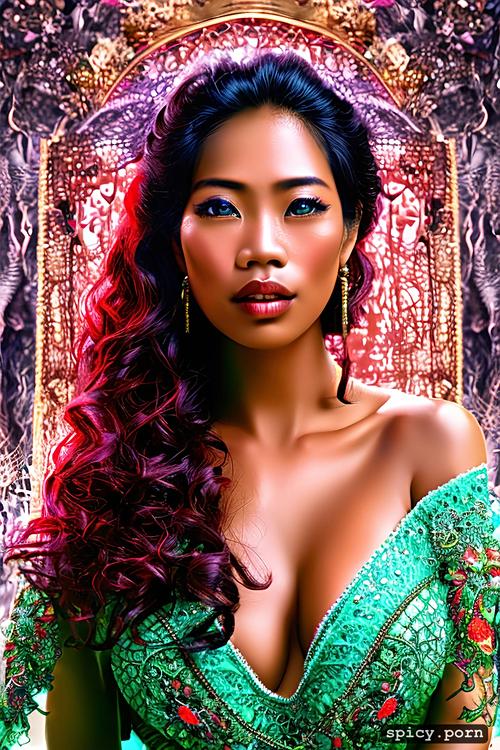 art by jean paptiste monge, thai woman, photo realistic, intricate curly hair