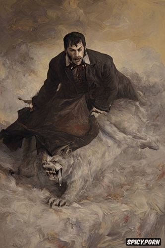 fangs, ferocious beast, werewolf, art by vasily surikov, victorian gown