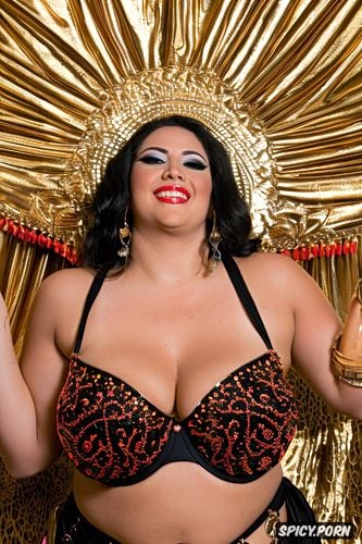 smiling, gorgeous voluptuous belly dancer, huge natural boobs