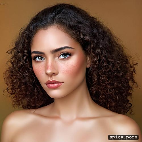 head shot, eye contact, lesbian0 25, curly hair, detailed, ethnicity