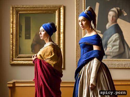 johannes vermeer s woman with a pearl earring looking away dress pulled up