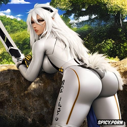 white fur, wide hips, amine style, white hair, man, thick thighs