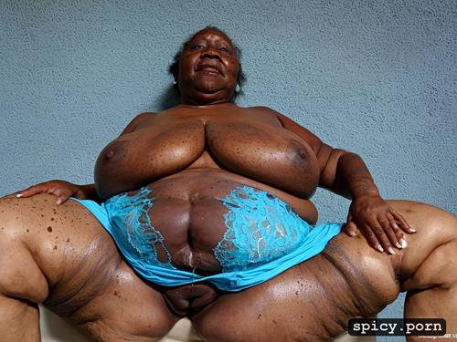 photo, ugly ebony, massive hanging boobs, color, fat vagina