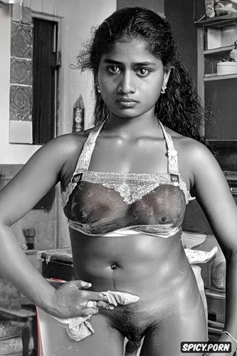 hasselblad photo of an unadorned ordinary petite gujarati female teen beti housekeeper is overwhelmed by her large male owner overpoweringly rough fucking her vagina in the kitchen