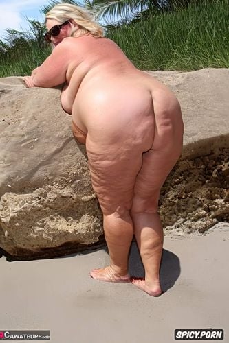 blonde gilf, beach, enormous ass, tanned, nude pregnant pissing massive ass