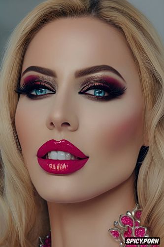 slut makeup, thick lip liner, eye contact, bimbo, vivid pink lips 1 4