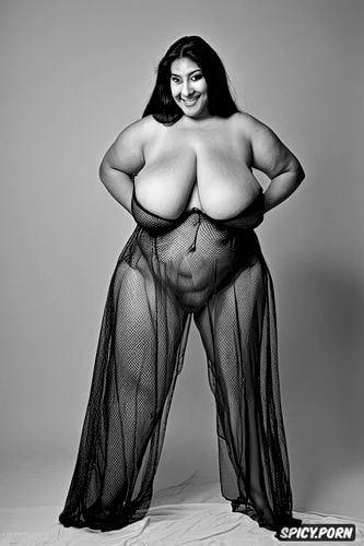 wide hips, chubby thick thighs, topless, front view, hyper realistic big mature egyptian model