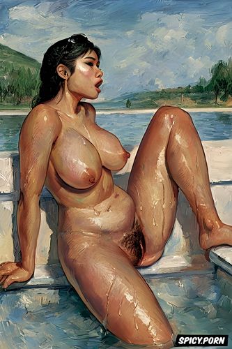 open mouth, realism painting, thai woman, impressionism monet