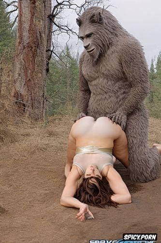 clawing doggy style, surprised by big yeti dick, lifting her ass into the air