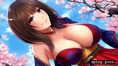 a close up of a woman in a costume, in feudal japan, 3dt, cherry blossom