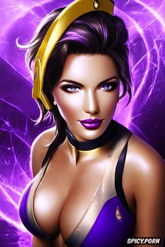 mercy overwatch beautiful face purple and gold basketball jersey purple and gold basketball shorts beautiful face busty milf