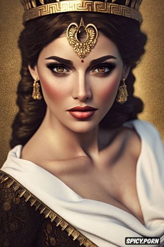 olive skin, greek mythology, high cheekbones, medium round perky natural breasts