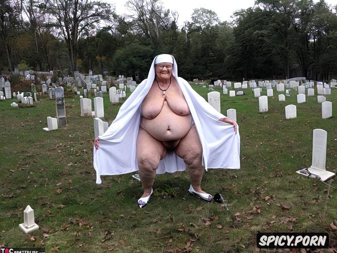 ninety year old, nun dressed, very fat legs, very wide hips