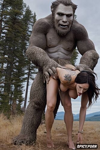 doggy fucking her deep, deep penetrating fuck, woman enjoys sasquatch fucking her doggy style