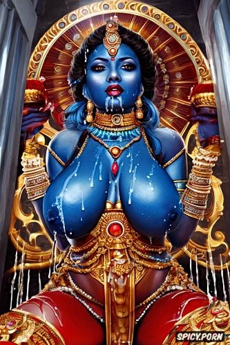 blue skin, hindu female god, covered in cum, dripping in cum