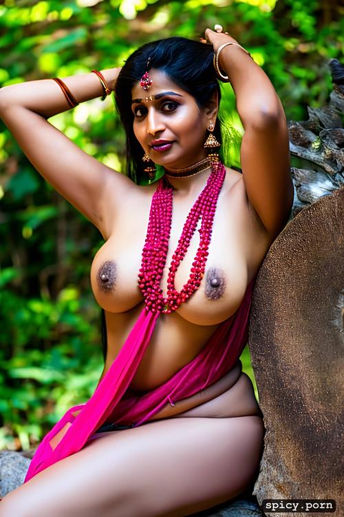 stunning face, outdoors, indian woman, c cup boobs, pale skin
