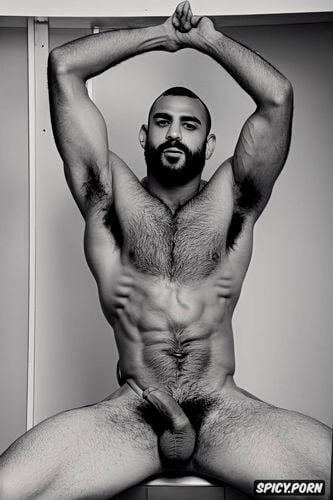 one alone naked athletic turkish man, arab, hairy athletic body