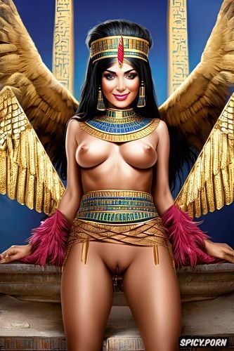 feather, 30yo woman, desert, antique egyptian, sitting on throne