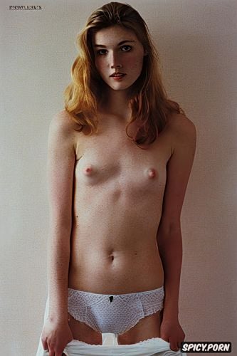 beautiful model face, strawberry blonde, white tight cotton panties
