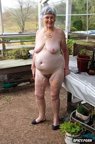 tiny, jewelry, old irish granny, a bit of belly, background sunroom