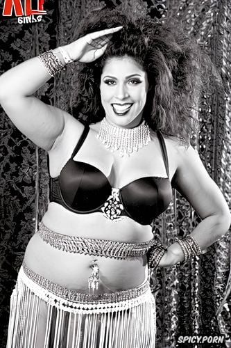 gorgeous voluptuous belly dancer, huge natural boobs, traditional two piece belly dance costume