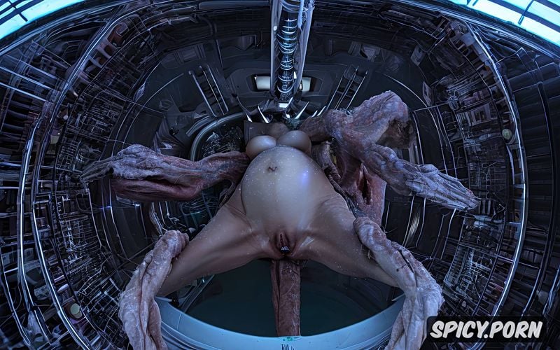 she is high pregnant, naked, 18 years old russian female, alien facehugger fucks the pregnant cunt