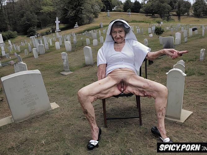 ninety, spreading very hairy pussy, point of view, cemetery