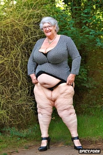 naked, granny, no clothes cellulite ssbbw obese body belly clear high heels