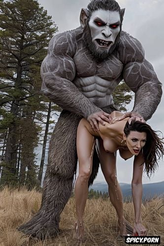 sasquatch doggy style with beautiful woman, male sasquatch deep humping woman from behind