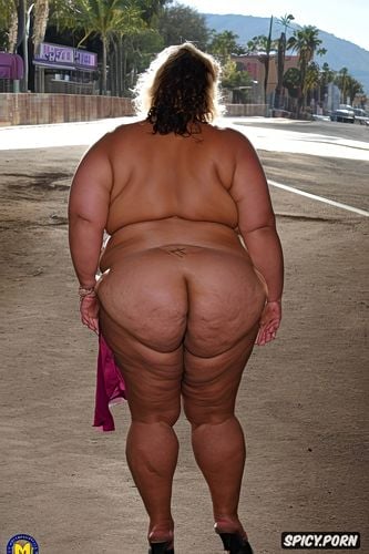 big round butt, obese flabby belly skin, loose skin layers fupa