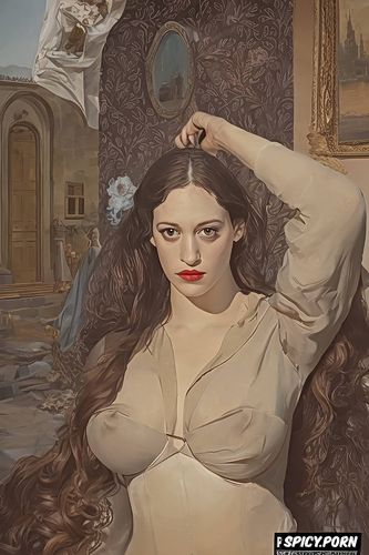 church, revealing her breasts, valesquez oil painting, kat dennings